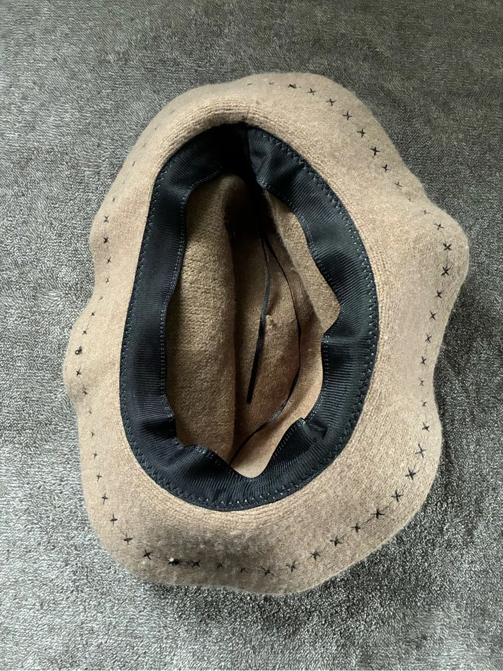 100% Wool Beige Bucket Hat Decorative Stitching Slouchy Vacation Moldable 7 1/8